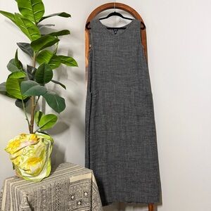 Vintage Eileen Fisher MEDIUM Black Linen Blend Tank Midi Maxi Dress USA Made